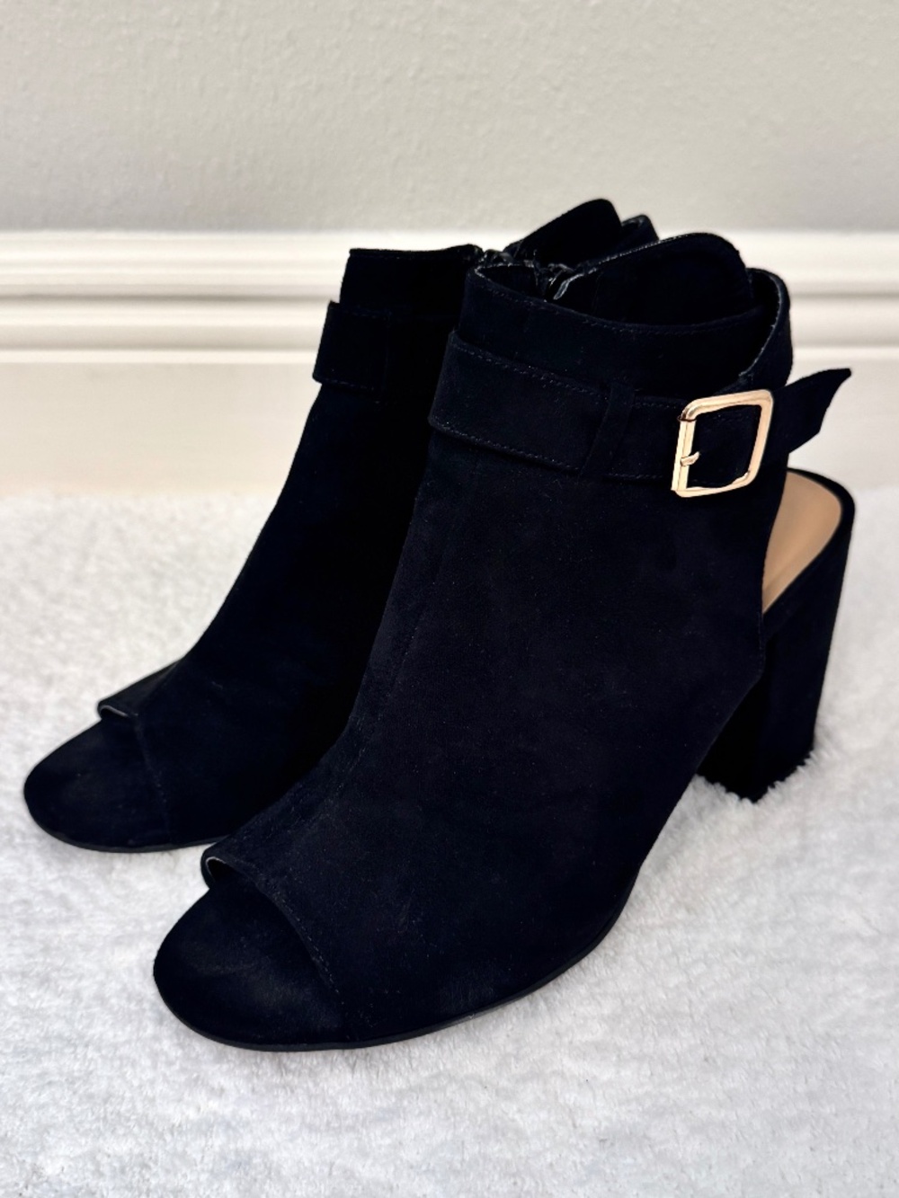 BAMBOO Black Suede Peep Toe Shoes